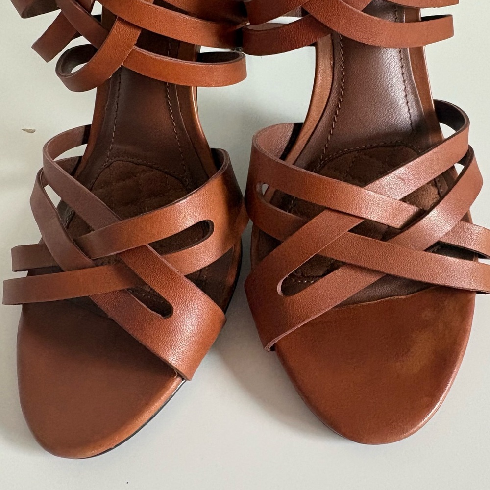 Lauren Ralph Lauren Saba Strappy Leather Stiletto Sandals Tan Cognac 7B - Picture 10 of 12